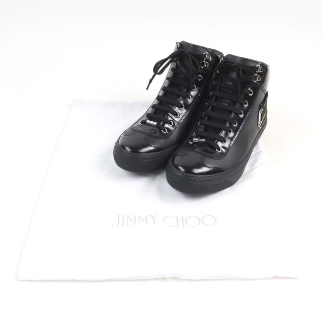 極美品○JIMMY CHOO ジミーチュウ Argyle Strap Trainer レザー ロゴ入り ストラップ付 ミッドスニーカー ハイカットスニーカー41 メンズ_1