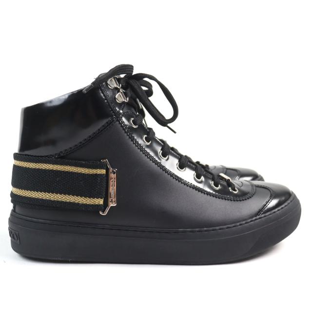 極美品○JIMMY CHOO ジミーチュウ Argyle Strap Trainer レザー ロゴ入り ストラップ付 ミッドスニーカー ハイカットスニーカー41 メンズ_4