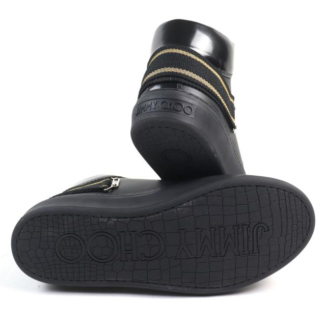 極美品○JIMMY CHOO ジミーチュウ Argyle Strap Trainer レザー ロゴ入り ストラップ付 ミッドスニーカー ハイカットスニーカー41 メンズ_5
