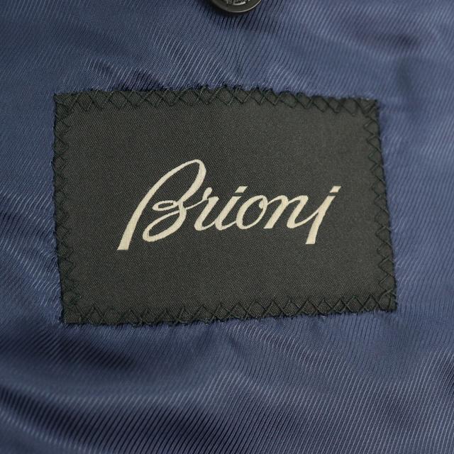 極美品○Brioni ブリオーニ バージンウール シルク ロゴボタン レザー