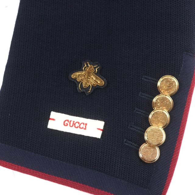 美品 グッチ テーラードジャケット 金ボタン GGブローチ ブラック 38