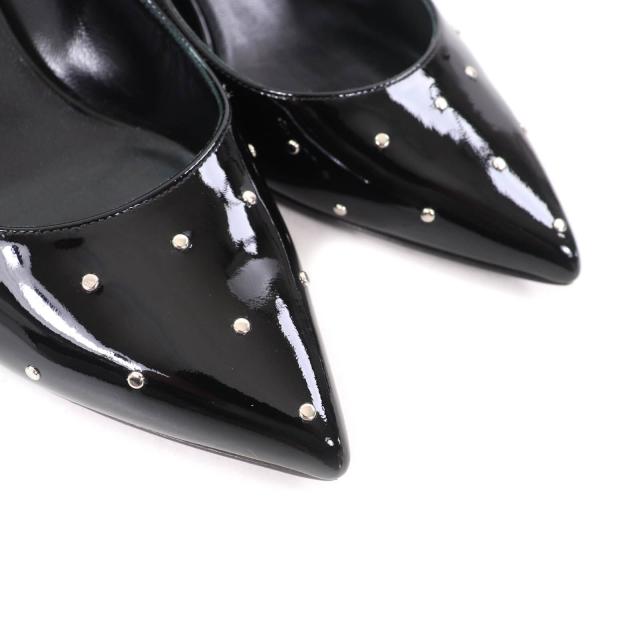 極美品★CELINE セリーヌ スタッズ付 ポインテッドトゥ パテントレザー パンプス ブラック シルバー金具 36.5 箱付き イタリア製_7