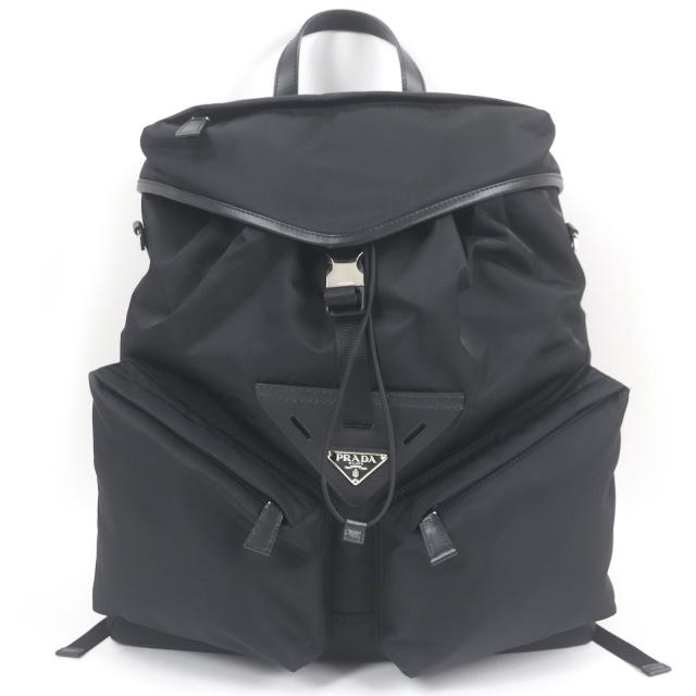 極美品□PRADA プラダ 2VZ108 トライアングルロゴ Re-Nylon 2WAY バックパック ショルダーバッグ ブラック イタリア製 定価572000円