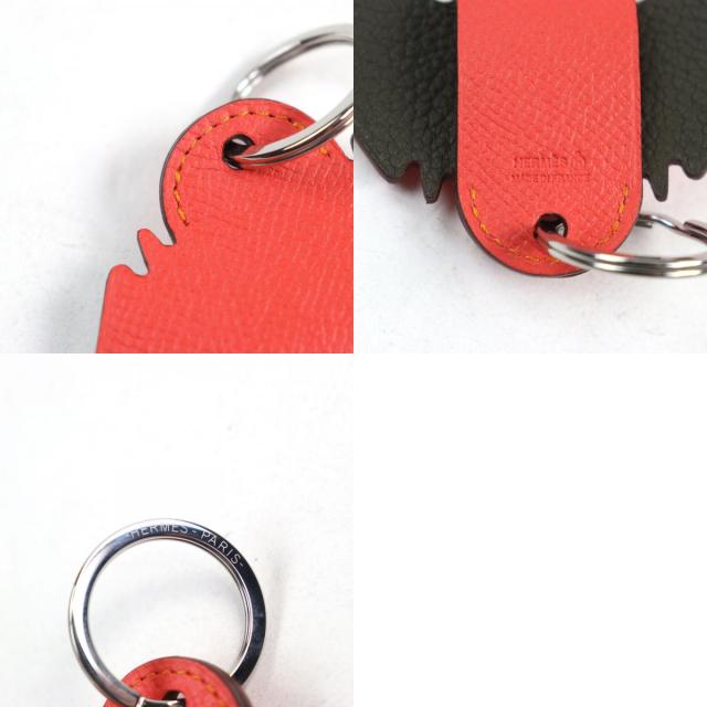 未使用品○HERMES エルメス プティアッシュ 象 レザー ルージュクー キーリング バッグチャーム レッド 箱・保存袋付き フランス製_9