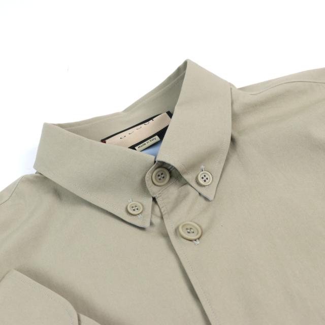 極美品○GUCCI グッチ 24SS 762164 コットン100% ロゴ刺繍 ボタンダウン ポケット付き 長袖シャツ カーキ 52 イタリア製 正規品 メンズ_3