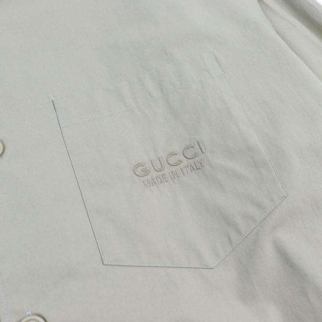 極美品○GUCCI グッチ 24SS 762164 コットン100% ロゴ刺繍 ボタンダウン ポケット付き 長袖シャツ カーキ 52 イタリア製 正規品 メンズ_4