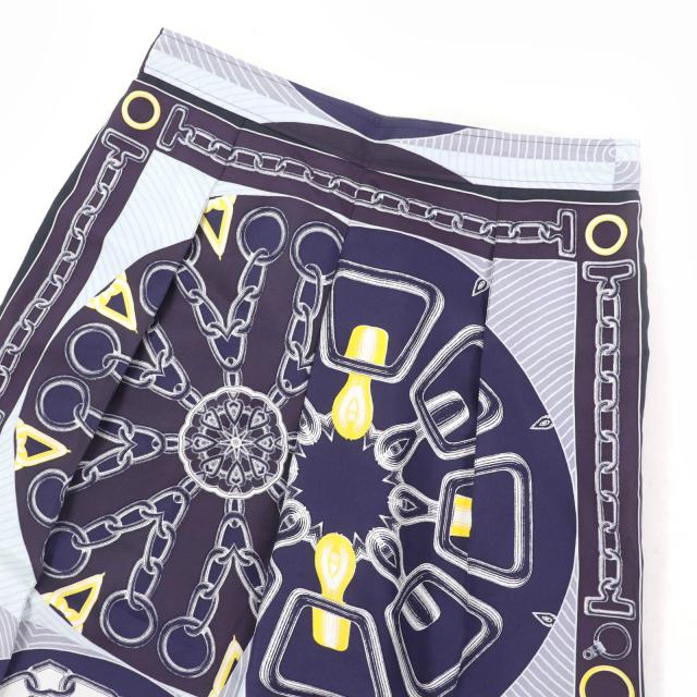 未使用品☆HERMES エルメス カレイドスコープ・エフェクト シルク100％ クロップドパンツ ネイビー 40 フランス製 正規品 レディース_2