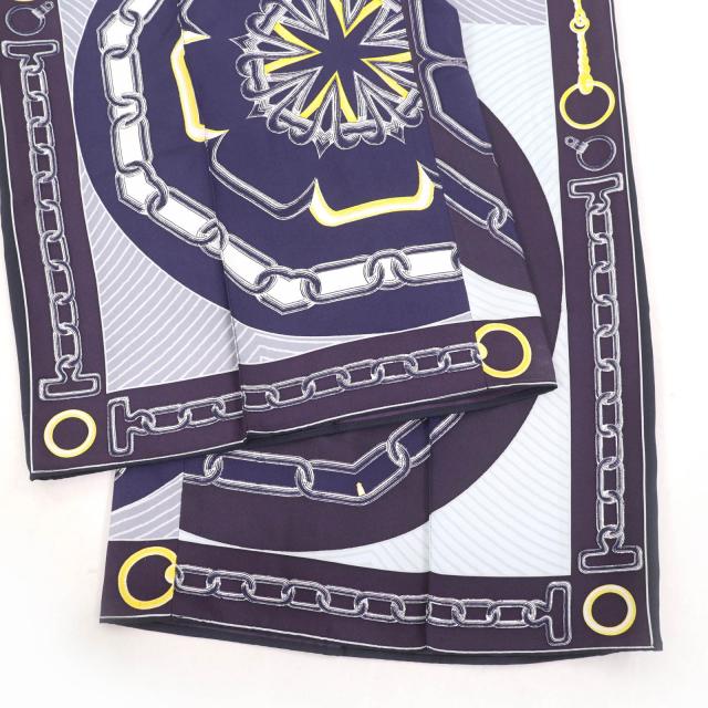 未使用品☆HERMES エルメス カレイドスコープ・エフェクト シルク100％ クロップドパンツ ネイビー 40 フランス製 正規品 レディース_4