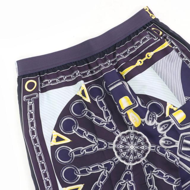 未使用品☆HERMES エルメス カレイドスコープ・エフェクト シルク100％ クロップドパンツ ネイビー 40 フランス製 正規品 レディース_3