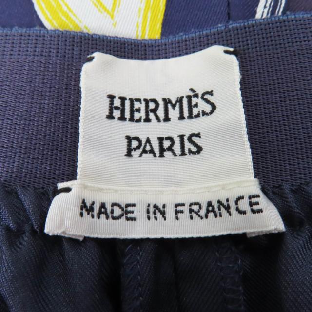 未使用品☆HERMES エルメス カレイドスコープ・エフェクト シルク100％ クロップドパンツ ネイビー 40 フランス製 正規品 レディース_5