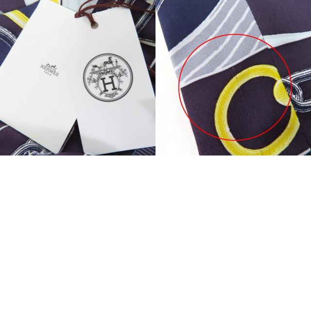 未使用品☆HERMES エルメス カレイドスコープ・エフェクト シルク100％ クロップドパンツ ネイビー 40 フランス製 正規品 レディース_9
