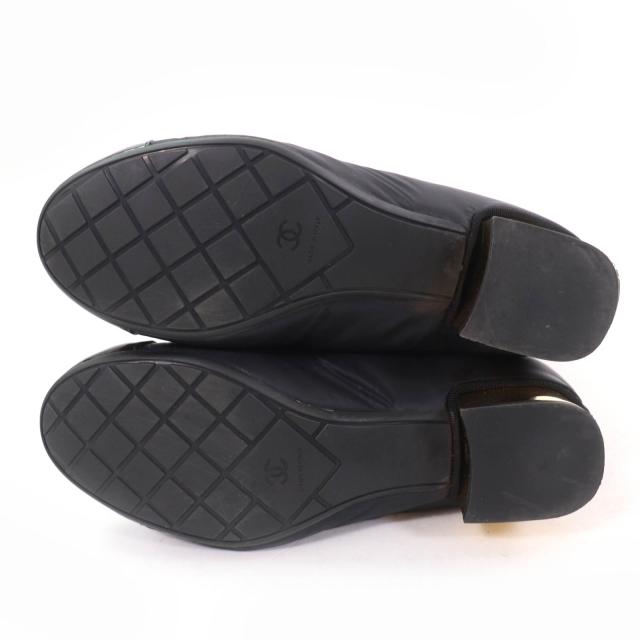 美品☆CHANEL シャネル G38428 ココマーク金具付 ロゴデザイン パテントレザー使い キルティング レザー 2WAY ロングブーツ ブラック 36_5
