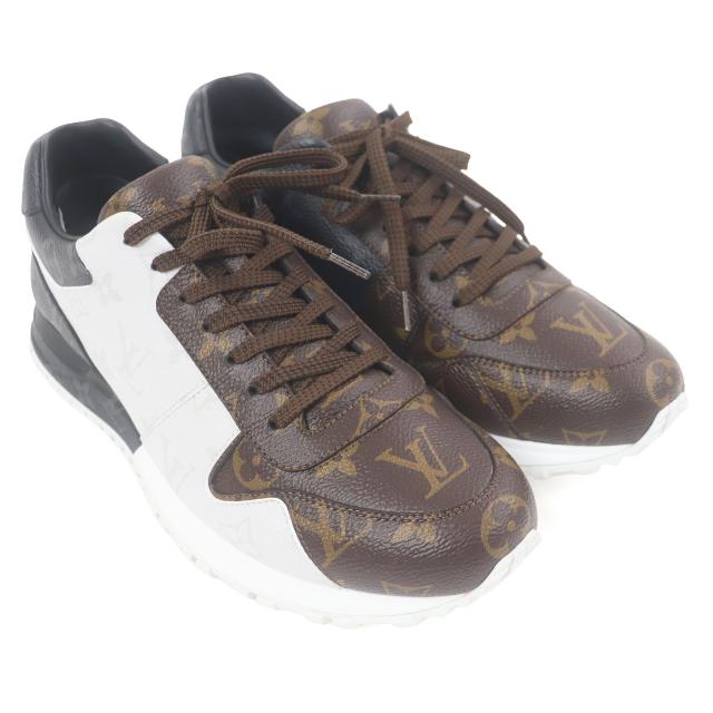 極美品□LOUIS VUITTON ルイヴィトン 2021年製 LV ランアウェイ・ライン レザー ローカットスニーカー 白 茶 黒 7 イタリア製 メンズ