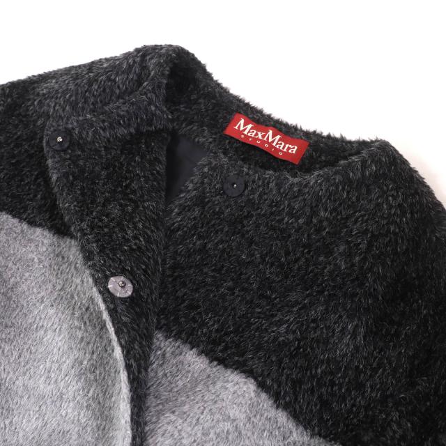 極美品△MaxMara STUDIO マックスマーラ ステュディオ 608606730 アルパカ ウール ノーカラー コート グレー系 38 伊製 正規品 レディース_4