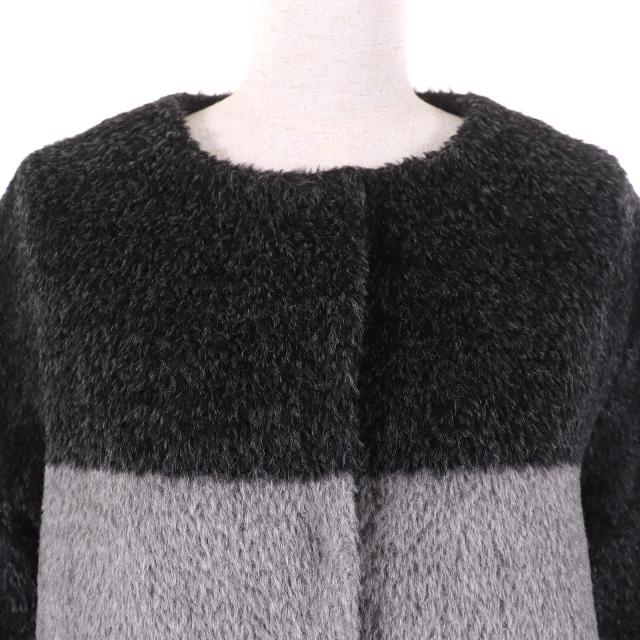 極美品△MaxMara STUDIO マックスマーラ ステュディオ 608606730 アルパカ ウール ノーカラー コート グレー系 38 伊製 正規品 レディース_3