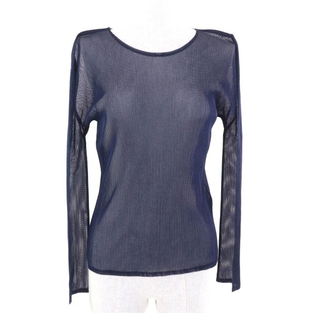 極美品★PLEATS PLEASE プリーツプリーズ イッセイミヤケ PP01-FK523 クルーネック 長袖 メッシュ カットソー ネイビー 3 日本製 正規品