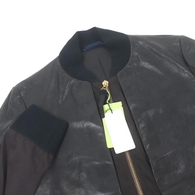 未使用品□Paul Smith ポールスミス 羊革 切替デザイン ブルゾンジャケット レザージャケット ブラック ブラウン M 正規品 メンズ_1