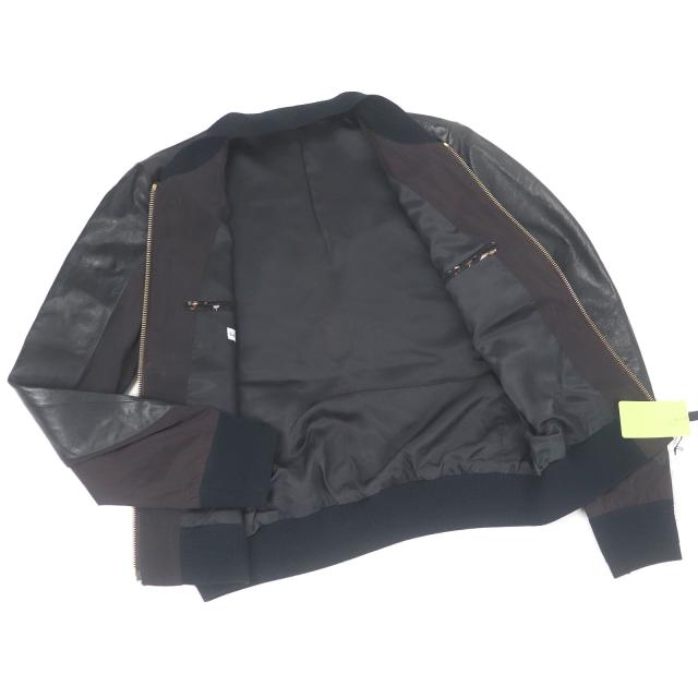 未使用品□Paul Smith ポールスミス 羊革 切替デザイン ブルゾンジャケット レザージャケット ブラック ブラウン M 正規品 メンズ_2