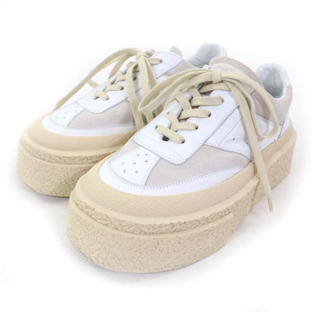 極美品★エムエムシックス メゾンマルジェラ S59WS0189 Oversized Sole Sneaker プラットフォーム レザー スニーカー 37 箱付 イタリア製