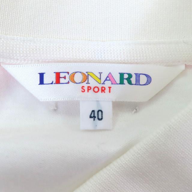 極美品★LEONARD SPORT レオナールスポーツ コットン100％ ロゴボタン・ベルト付 半袖 ワンピース ホワイト 40 日本製 正規品 レディース_6