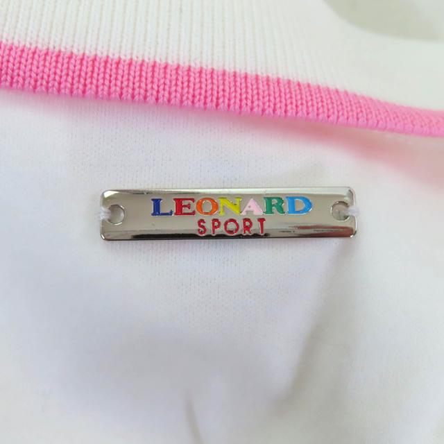 極美品★LEONARD SPORT レオナールスポーツ コットン100％ ロゴボタン・ベルト付 半袖 ワンピース ホワイト 40 日本製 正規品 レディース_7