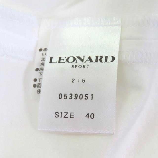 極美品★LEONARD SPORT レオナールスポーツ コットン100％ ロゴボタン・ベルト付 半袖 ワンピース ホワイト 40 日本製 正規品 レディース_8