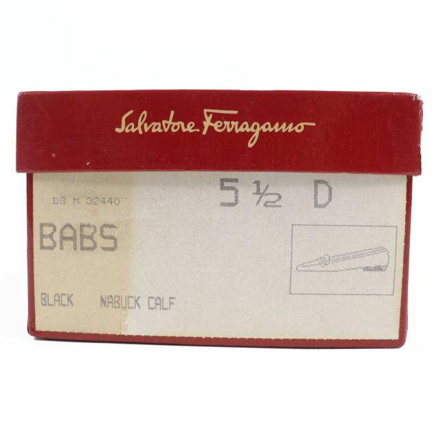極美品▲Salvatore Ferragamo サルヴァトーレフェラガモ BABS ダブルガンチーニ ヌバックレザー パンプス ブラック ゴールド金具 5.5 箱付_9