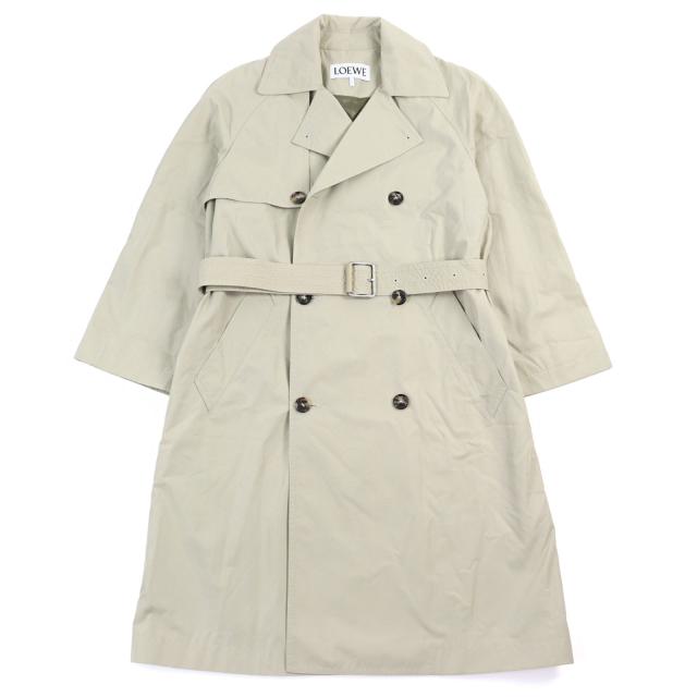 未使用品○LOEWE ロエベ H526Y01W7 コットン 子羊革 アナグラム ロゴボタン ベルト付き トレンチコート ベージュ 42 伊製 正規品 メンズ