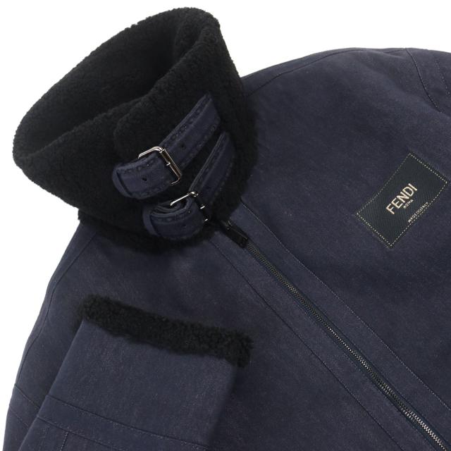極美品○FENDI フェンディ 2021年製 FM0176 セレリア 羊革 ロゴワッペン付き リバーシブル デニム切替 ムートンジャケット 46 正規品 極美品○FENDI フェンディ 2021年製 FM0176 セレリア 羊革 ロゴ