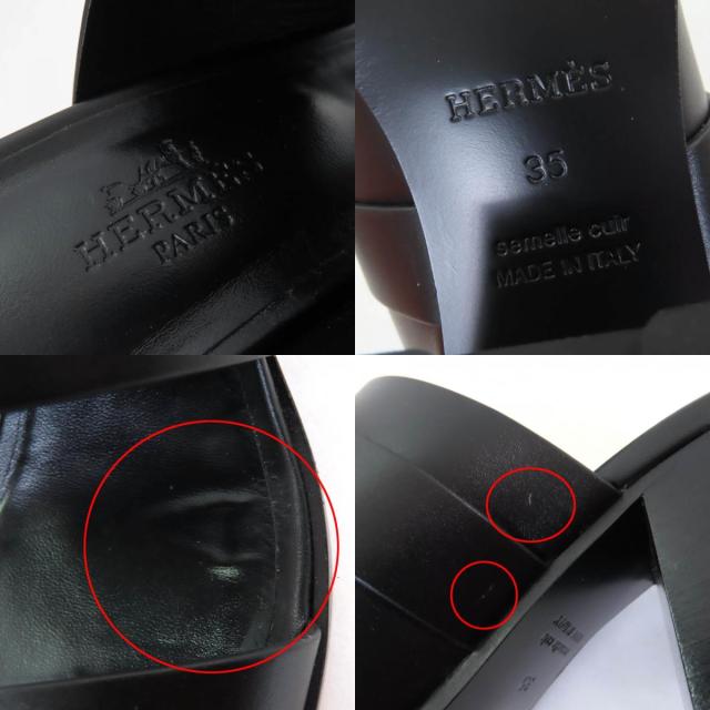 極美品☆HERMES エルメス キュート シルバー金具 2025年購入 グレナン金具 レザー サンダル ブラック 35 箱付き イタリア製 レディース_9