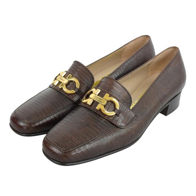 Salvatore Ferragamo フェラガモ 型押し ショルダー バッグ 黒系