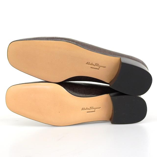 未使用品▲Salvatore Ferragamo サルヴァトーレフェラガモ FOREVER 型押しレザー ダブルガンチーニ パンプス ブラウン ゴールド金具 6.5_5