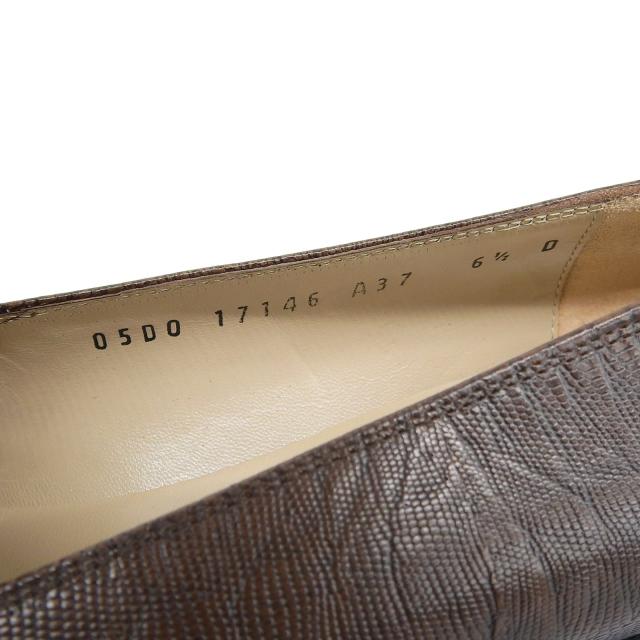 未使用品▲Salvatore Ferragamo サルヴァトーレフェラガモ FOREVER 型押しレザー ダブルガンチーニ パンプス ブラウン ゴールド金具 6.5_8
