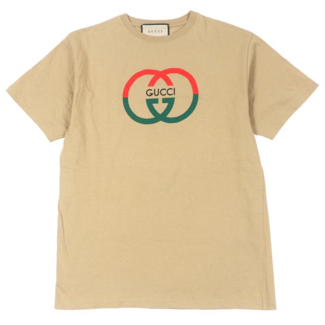 美品▼GUCCI グッチ 771758 コットン100% GGロゴプリント クルーネック ショートスリーブ 半袖Ｔシャツ ブラウン XS 伊製 正規品 メンズ