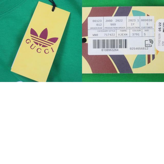 未使用品▼GUCCI adidas グッチ アディダス 717422 プリント クルーネック ショートスリーブ 半袖Ｔシャツ グリーン S 正規品 メンズ_9