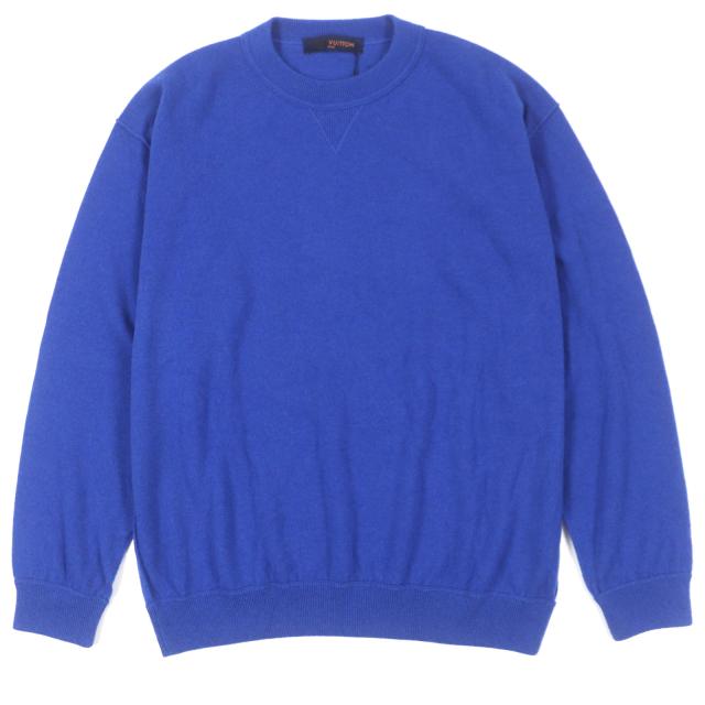 未使用品▼ルイヴィトン 19AW カシミヤ シルク インサイドアウト ロゴプレート付 クルーネック ニットセーター ブルー XXL 正規品 メンズ