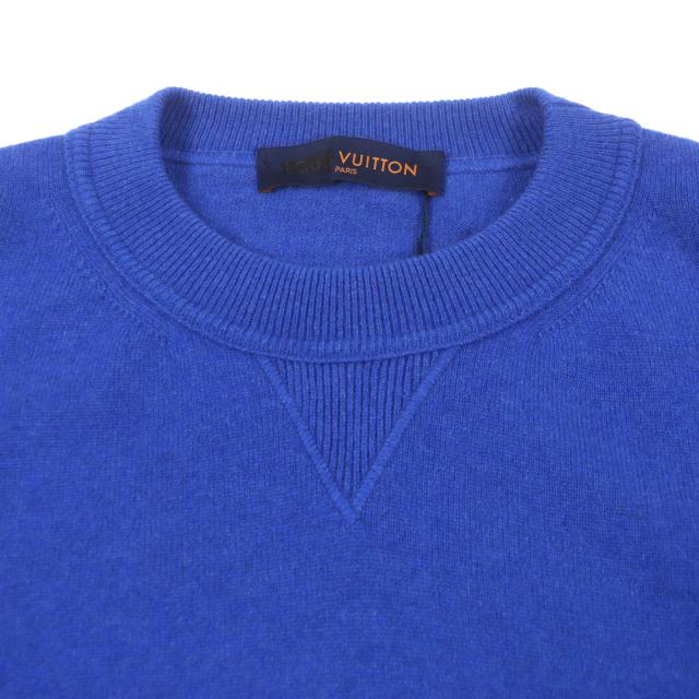 未使用品▼ルイヴィトン 19AW カシミヤ シルク インサイドアウト ロゴプレート付 クルーネック ニットセーター ブルー XXL 正規品 メンズ_1