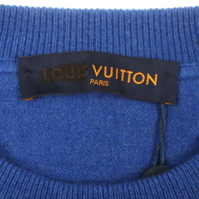 未使用品▼ルイヴィトン 19AW カシミヤ シルク インサイドアウト ロゴプレート付 クルーネック ニットセーター ブルー XXL 正規品 メンズ_4