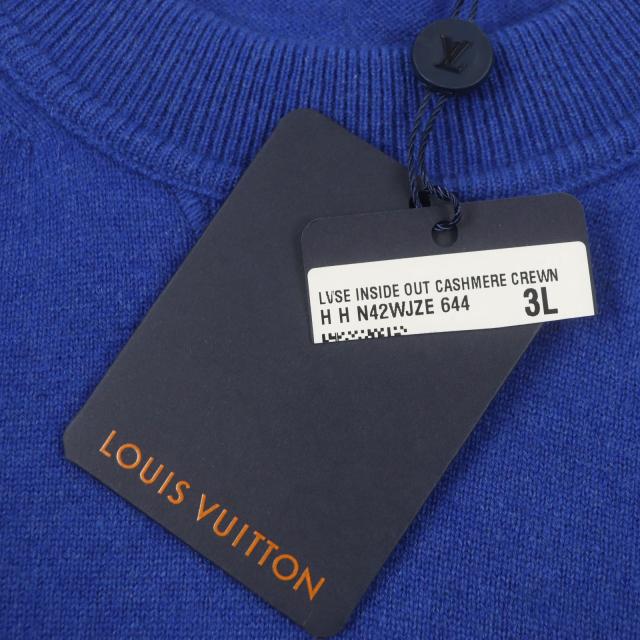 未使用品▼ルイヴィトン 19AW カシミヤ シルク インサイドアウト ロゴプレート付 クルーネック ニットセーター ブルー XXL 正規品 メンズ_8