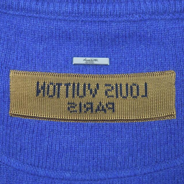 未使用品▼ルイヴィトン 19AW カシミヤ シルク インサイドアウト ロゴプレート付 クルーネック ニットセーター ブルー XXL 正規品 メンズ_3