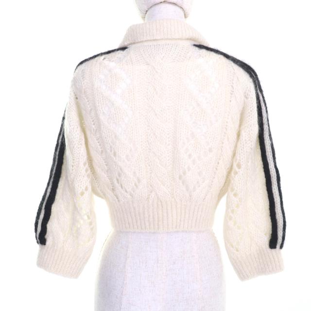 極美品★GUCCI×adidas グッチ×アディダス 717297 モヘア混 インナー付 トレフォイル スリーライン 鍵編み クロップド丈 ニット S