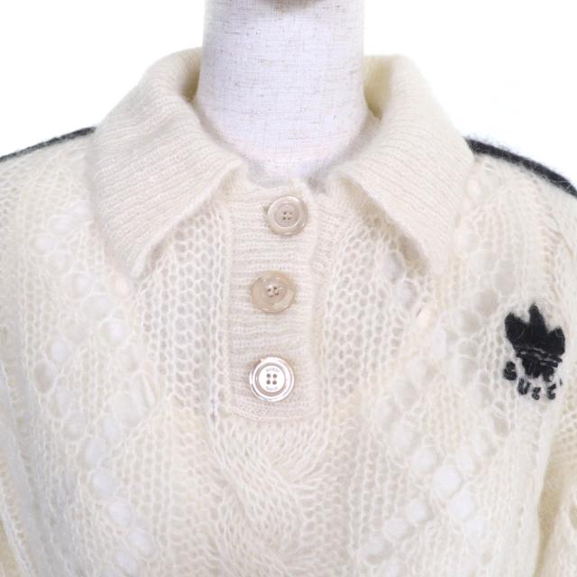 極美品★GUCCI×adidas グッチ×アディダス 717297 モヘア混 インナー付 トレフォイル スリーライン 鍵編み クロップド丈 ニット S