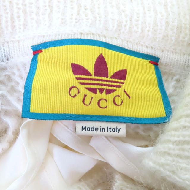 極美品★GUCCI×adidas グッチ×アディダス 717297 モヘア混 インナー付 トレフォイル スリーライン 鍵編み クロップド丈 ニット S