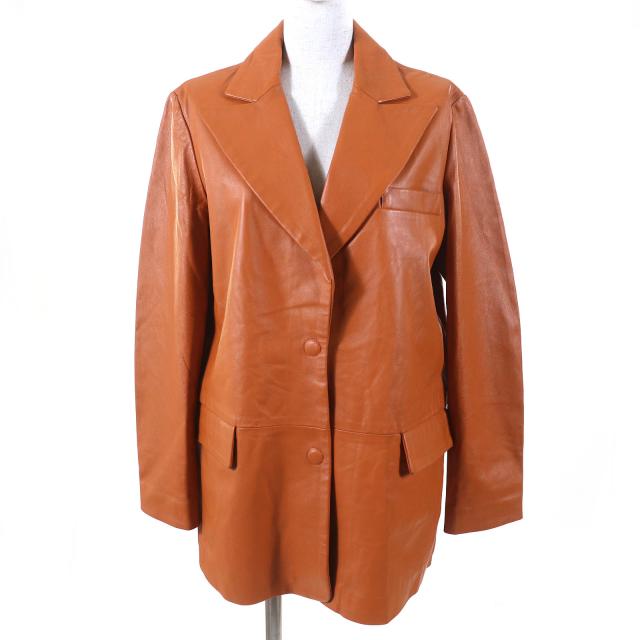 未使用品△EMMETI エンメティ ラムレザー シングル テーラードジャケット PEACH CARAMELL 40 イタリア製 正規品 レディース