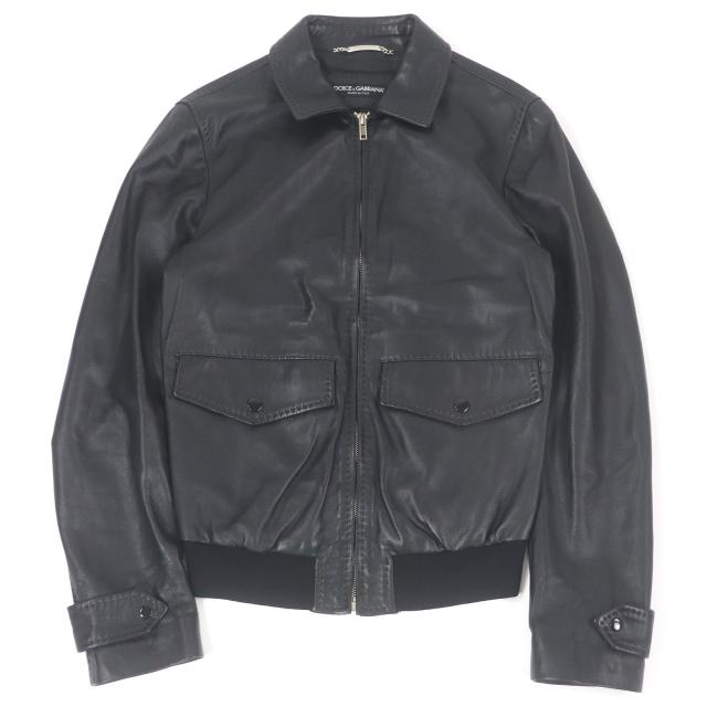 美品□DOLCE&GABBANA ドルチェ＆ガッバーナ 黒タグ 裏地ペイズリー柄 ラムレザー ライダースジャケット ブラック 44 イタリア製 正規品