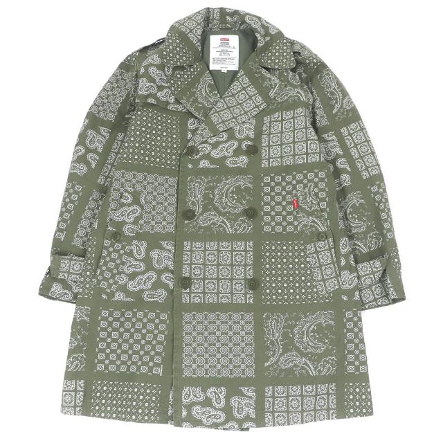【ドンドン見直し】美品□Supreme シュプリーム 20SS Millitary Trench Coat ペイズリー ダブルブレスト コート カーキ S 正規品