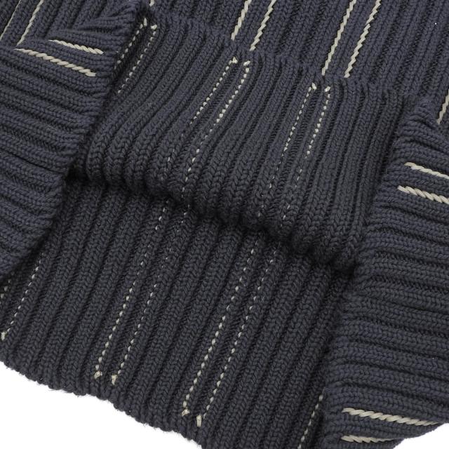 美品▲HERMES エルメス 2021年製 コットン100％ レザー編み込み モックネック 長袖 ニット ネイビー M イタリア製 正規品 メンズ_5