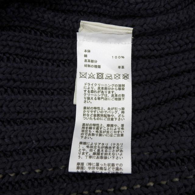 美品▲HERMES エルメス 2021年製 コットン100％ レザー編み込み モックネック 長袖 ニット ネイビー M イタリア製 正規品 メンズ_7