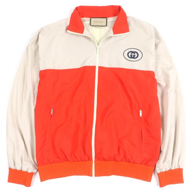 極美品▼GUCCI グッチ 693017 インターロッキングG バックプリント ZIPUP トラックジャケット ベージュ オレンジ S 伊製 正規品 メンズ