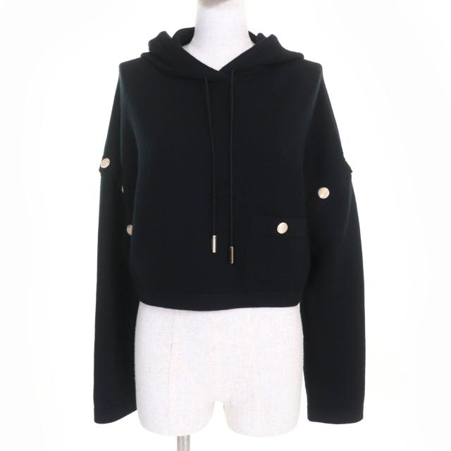 極美品☆CHANEL シャネル P72799K10443 カシミヤ100％ ココマークボタン 2WAY クロップド丈 ニット パーカー ブラック 34 正規品